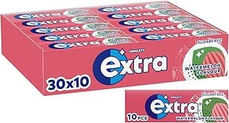 Wrigley's Extra Chewing Gum, Watermelon Flavour , 30 Packs of 10 Pieces, Sugar Free Chewing Gum Bulk Pack with Xylitol (300 pieces)