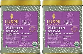 LUXMI Estates Sleep Tea With Valerian Root 50 gram Tin Caddy (Pack of 2), With Chamomile, Lavender & Valerian Root | Caffeine Free Tea Bags For Insomnia Anxiety & Stress Relief, Relaxation, Restful and Peaceful Sleep With Wellness Herbal Tea,50 Cups