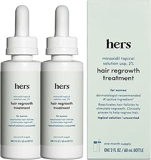 hers Hair Regrowth Treatment - Topical Minoxidil 2% Solution for Women - Supports Thicker, Fuller Hair - Non-Greasy - Unscented, 2 Pack