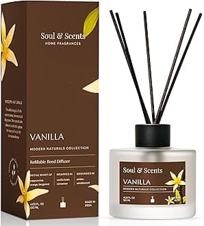 Soul & Scents Glass 120ml Vanilla Reed Diffuser Set | Free 6 Fiber Reed Sticks | Stress Relief & Aromatherapy | Long-Lasting, Smoke-Free Air Freshener for Home, Bedroom & Office | Ideal for Gifting