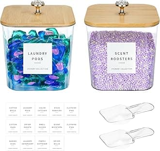 2 Pack Laundry Room Organization Storage Containers 2 Half Gallon Laundry Pod Containers Laundry Detergent Dispenser with Lids and Labels for Laundry Room Organizing