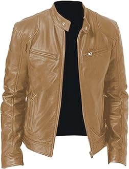 SWJGLITTR Mens Stand Collar Leather Jacket Casual Biker Motorcycle PU Jackets Slim Fit Motorcyle Lightweight Coat