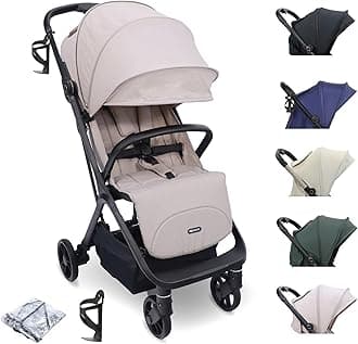 My Babiie MBX7 Autofold Stroller – from Birth to 4 Years (22kg), Foldable & Compact, Lightweight, Travel Buggy for Toddlers, Pushchair Includes Rain Cover - Camel