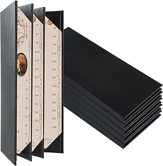Restaurant Menu Covers Holders 4.25" x 11" | Pack of 5 Synthetic Leather Quad Fold Panels 6 View Angled Corners Black for Wine List, Drinks (5, Quad Fold Panels 6 View (4.25 x 11 inch))