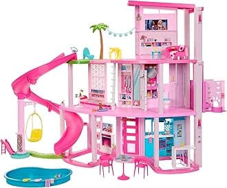 Barbie Dream House 3-Story Large Slide-Attached House with Lights and Sound, Barbie Doll [Dress-up Doll and Dollhouse, Accessory Play Set] [Ages 3 and Up] [Gift] HMX10