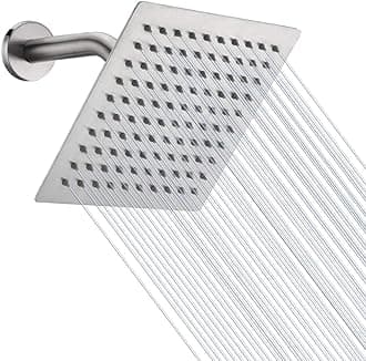 NearMoon HIGH PRESSURE Rain Shower head, High Flow Stainless Steel 8 Inch Square ShowerHead, Pressure Boosting Design, Awesome Shower Experience Even At Low Water Flow (Brushed Nickel)