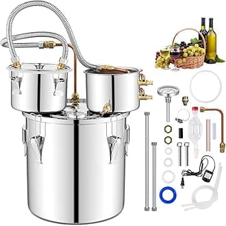 Giantex 5 Gal Alcohol Still, 3 Pots Stainless Steel Water, Alcohol, Oil Distiller Kit with Built-in Thermometer, Copper Tubes, Multifunctional Wine Making Boiler Kit for Whiskey, Brandy