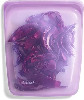 Silicone Reusable Storage Bag, Half Gallon Bag, Reusable Freezer Bags, Microwave, Dishwasher, Oven Safe, Sous Vide, Premium Lunch Container, Eco Friendly, Food Storage Bags, 64 oz, Purple