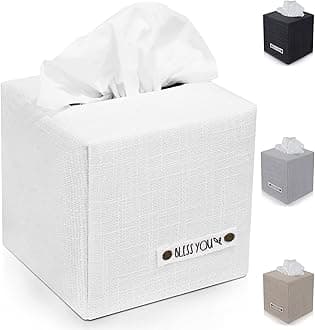 Stylish Tissue Box Cover - This White Linen Holder Instantly Covers Your Square Tissue Boxes - The Perfect Cube Cover for Your Bathroom and Home