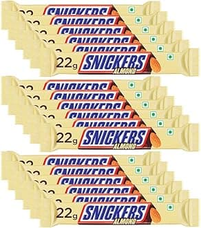 Snickers Almond Filled Chocolate Bar | Loaded With Delicious & Nutritious Roasted Almonds And Rich Caramel | Premium Chocolate For Sharing | 22 G | Pack Of 24, 528 Gram