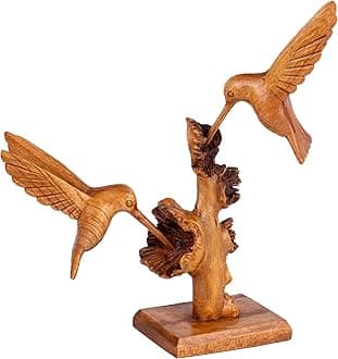 Curawood Hummingbird Statue - Artisan-Crafted Bird Statues Home Decor - Hummingbird Figurines, Lifelike Humming Bird Decor - Handcrafted in Indonesia