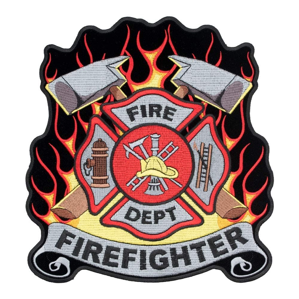 Firefighter Cross Red & Yellow Flames Patch, Large Size