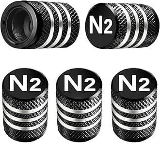 Tire Valve Stem Caps Cover - (5 Pack) Tire Air Cap N2 Nitrogen Metal with Plastic Liner Corrosion Resistant Leak-Proof for Car Truck Motorcycle Bike Black