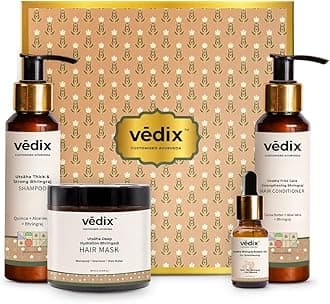 Vedix Bhringadi Hair Fall Kit,Customised Ayurvedic Care Kit, With Bhringaraj Booster Oil -Bhringaraj Shampoo, Conditioner,And Mask - Gift Pack Of 4, Net Vol-310 Ml