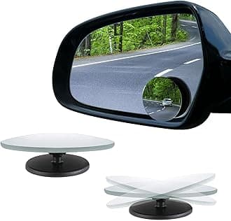 2PCS Blind Spot Mirror, Side Mirror Blindspot, 2" Round HD Glass Frameless Convex Rear View Mirrors, Wide Angle Convex Mirror with Adjustable Stick Universal for Cars, Trucks, SUVs