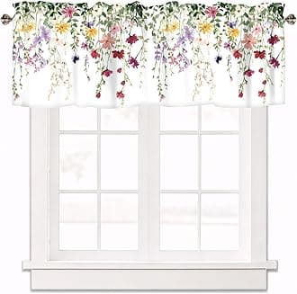 Spring Wildflowers Curtain Valance for Windows Floral Pink Rod Pocket Window Treatments 1 Panel Short Curtains for Kitchen Windows Bathroom Bedroom,54 x 18 Inch