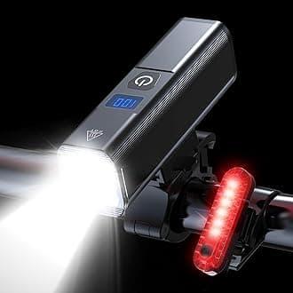 2025 New Bike Lights for Night Riding, Aluminum 1200 Lumens Rechargeable Super Bright Bicycle Headlight and Back Taillight, Waterproof LED Display 6+4 Modes Bicycle Lights Sets