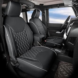 GIANT PANDA Jeep Wrangler 4 Door JK 2013-2017 Full Set Car Seat Covers for Sahara Sport Rubicon Unlimited Willys Wheeler Altitude, Customized Faux Leather - (Black+Gray)