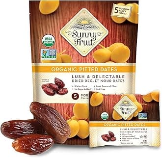 Sunny Fruit Organic Dried Pitted Deglet Nour Dates - 1 Bag (5 Individual Portion Packs) | No Preservatives, No Sugar Added | Healthy, Convenient Superfood Snack Packs | ORGANIC, NON-GMO, HALAL, KOSHER