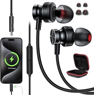 USB C Headphones with Charging for iPhone 17 16 15 Pro Max/iPad, Magnetic USB-C Wired Earbuds Noise Canceling in-Ear Earphones with Mic Volume Control for Samsung S26 S25 S24 S23 S22 Pixel 10 9
