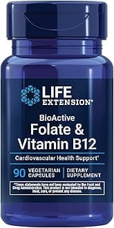 Life Extension BioActive Folate & Vitamin B12, Promotes Heart, Brain & GI Tract Health, Non-GMO, Gluten-Free, Vegetarian, 90 Capsules