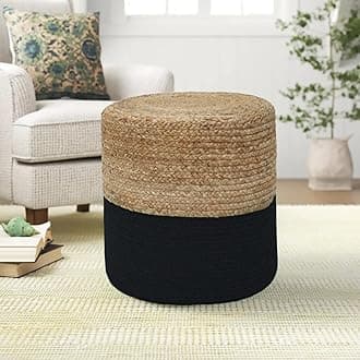 THE HOME TALK Ottoman Pouf | Hand-Braided |100% Jute | Large Funiture Pouf | Footrest, Bean Bag, Floor Chair | Great for The Living Room, Bedroom & Kid?s Room | 18 x 18x 16 Inch | Natural Black