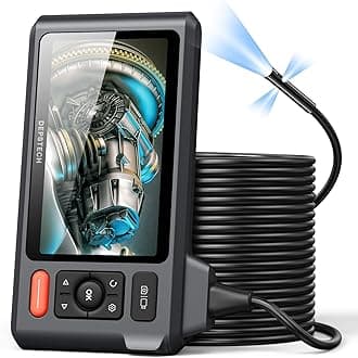 Depstech Triple Lens Sewer Inspection Camera With 50Ft Semi-Rigid Cable, 5"Ips Screen Endoscope Lights, 1080P Industrial Borescope, Split Screen, Waterproof Drain Pipe Camera,Carrying Case
