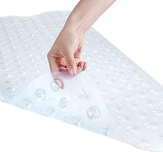 YINENN Bath and Shower Safety Mats 40x16 inch, Non Slip with Suction Cups for Bathroom Stall and Tub Floor, Extra Large and Machine Washable, Drain Holes Keep Bathtub Clean, Clear