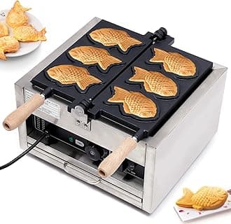 1500W Taiyaki Fish Waffle Maker, 3 Mold Non-stick Electric Cake Waffle Maker Taiyaki Baker Fish Shaped Waffle Cones with Non Stick Cooking Plate for Food Stores Restaurants, Making Waffles