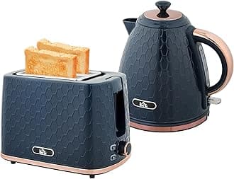 HOMCOM Kettle and Toaster Set, 1.7L 3000W Fast Boil Jug Kettle with Auto Shut Off, 2 Slice Toaster with 7 Level Browning Controls & Crumb Tray, UK Otter Thermostat, Blue