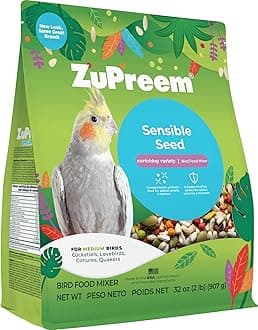 Sensible Seed Bird Food, Cockatiel, Lovebird, Quaker, Small Conure, Seed and Pellet Blend for Medium Birds, Food Mixer Topper, Enriching Variety, Made in the USA, (M, 2 lbs)