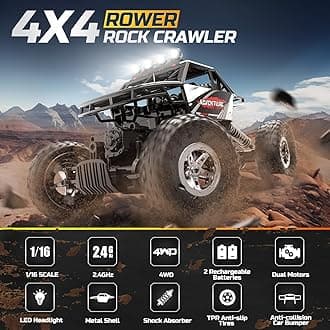 DEERC DE45 RC Cars Remote Control Car 1:14 Off Road Monster Truck,Metal Shell 4WD Dual Motors LED Headlight Rock Crawler,2.4Ghz All Terrain Hobby Truck with 2 Batteries for 90 Min Play,Boy Adult Gifts