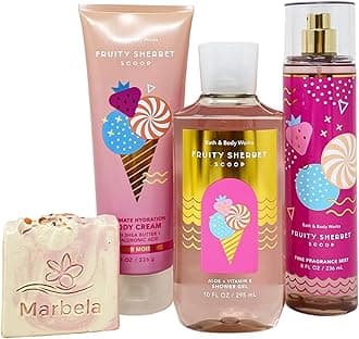 Bath & Body Works Fruity Sherbet Scoop 3 Piece Gift Set - Fragrance Mist - Body Cream - Shower Gel - with a Himalayan Salts Springs Bar Soap