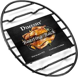 Roasting Rack, Black with Integrated Feet, Enamel Finished, Nonstick, fit for 13 inches oval roasting pan, safety, dishwasher, Great for Basting, Cooking, Drying, Cooling rack.(10”x 6.5”)
