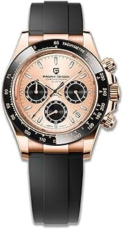 Pagani Design Men's Quartz Watch Simple Style High Precision Chronograph Waterproof Ceramic Bezel Stainless Steel Chain