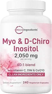 Myo-Inositol & D-Chiro Inositol 2,050mg | 240 Veggie Capsules + Vitamin C, Folate, DIM, & CoQ10 | Inositol Supplement for Women | 40:1 Ratio | Hormonal Balance & Ovarian Support | Filler Free