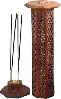 WOOD ART STORE Wooden Pyramid Shape Incense Box Hoder Stand | Wooden Agarbatti Stand with ash Catcher for Home Office | Incense Sticks Holder (Tower Shape)