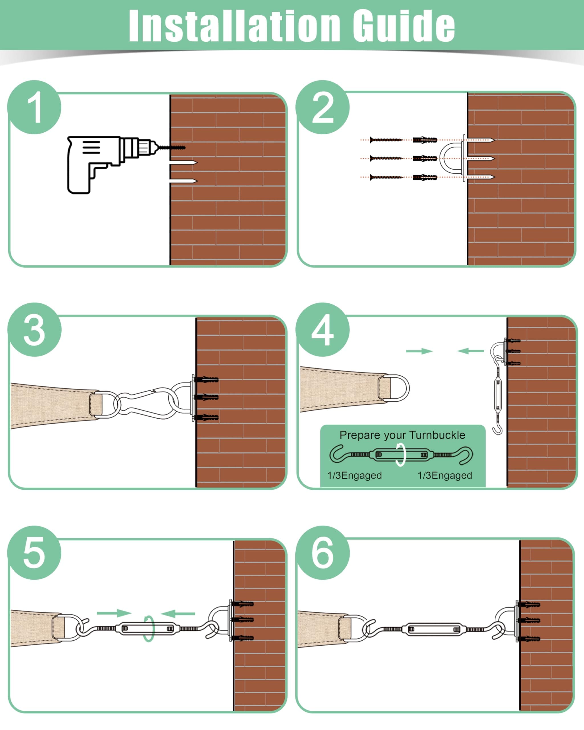 Sun Shade Sail Hardware Kit: Triangle Rectangle Shade Sail Hardware Kit Heavy Duty, M6 Turnbuckles for Shade Sail Pad Eye Sun Shade Hooks, Patio Garden Sun Shade Sail Canopy Hardware Installation Kit