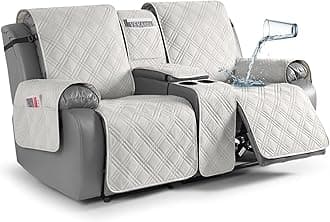 TAOCOCO Loveseat Recliner Cover with Console, Non-Slip Split Reclining Pet Cover for Dual Loveseat Recliner, Furniture Protector with Elastic Straps (2 Seater, Off White)