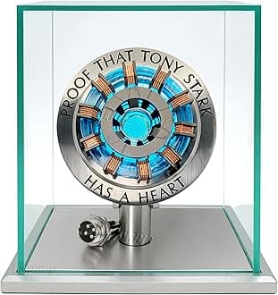 Arc Reactor MK2-1:1 Scale, USB Powered LED Light with Vibration Sensor, No Assembly, Display Case Included