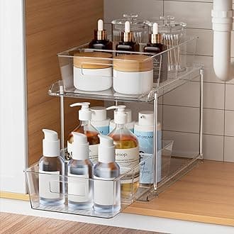Pull-Out Home Organizers, 2 Tier Clear Bathroom Organizer with Dividers, Multipurpose Vanity Counter Tray, Kitchen, Closet Organizers and Storage Container Bins for Cabinet, Pantry