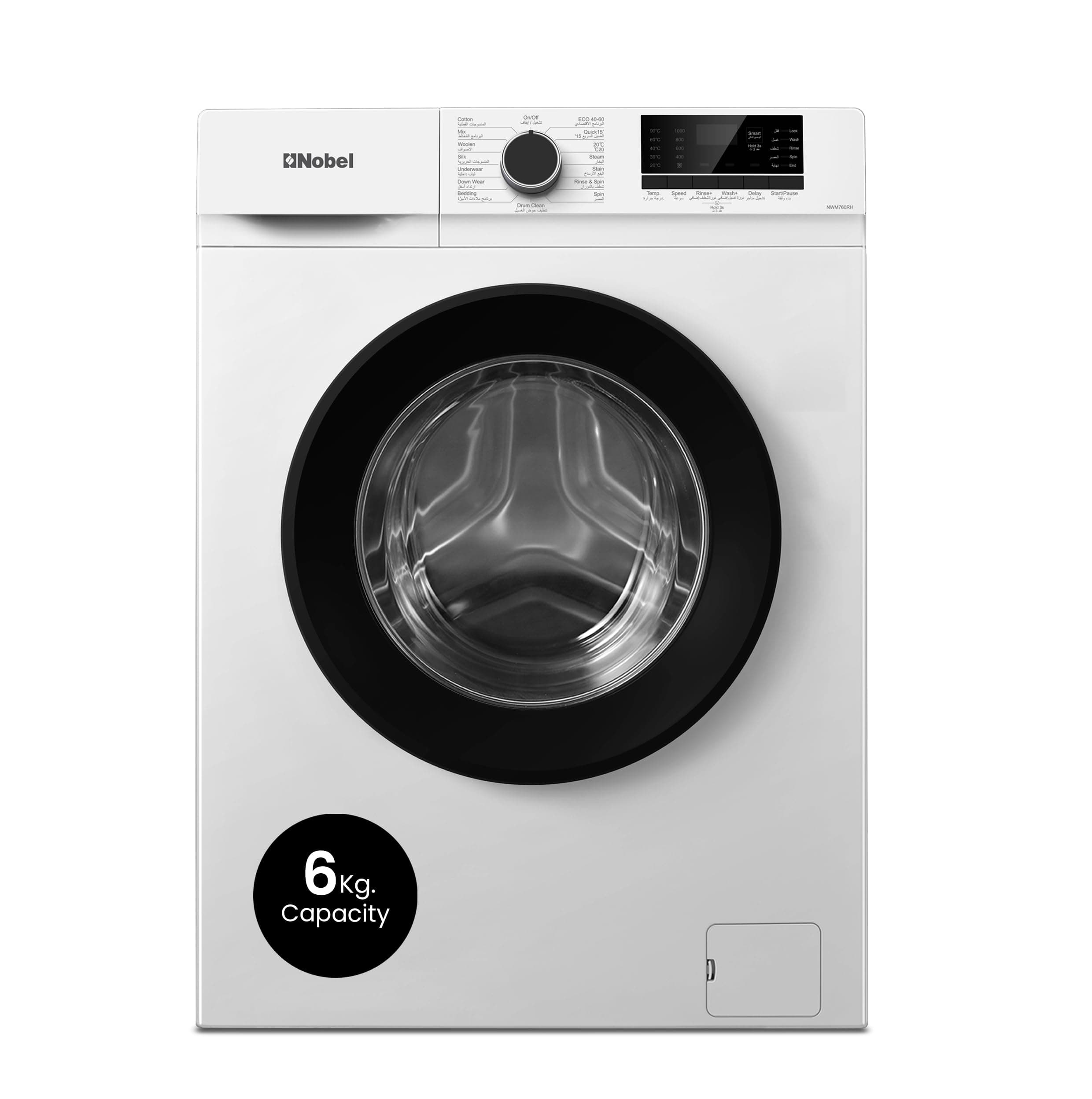 6 Kgs Front Fully Load Automatic Washer, Knob And Button Control, LED Display, 15 Nos. of Programs, Universal Motor, Stainless Steel Drum Type, Over flow Safety, 60 x 46.5 x 84 cm NWM760RH White