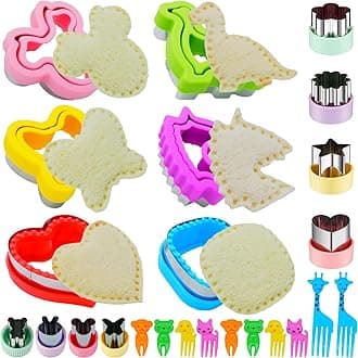 BANIC Sandwich Cutter and Sealer Set, 6 Shapes (Square, Heart, Dinosaur, Butterfly, Unicorn, Minnie), 14 Pieces