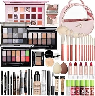 All In One Makeup Kit, Travel Makeup Kit, Makeup Gift Set, Makeup Kit for Women Full Kit, Makeup Bundle Includes Foundation Eyeshadow Palette Lipstick Eyeliner Mascara Contour Stick Cosmetic Brush Set