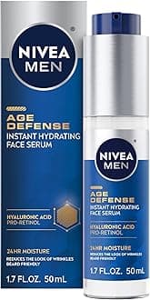 NIVEA MEN Age Defense Instant Hydrating Face Serum for Dry Skin, With Pro-Retinol and Hyaluronic Acid, Facial Serum Helps Reduce Look of Fine Lines and Wrinkles, 1.7 Fl Oz Bottle
