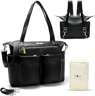 Leather Diaper Bag Backpack by Miss Fong, Baby Bag, Diaper Bag Tote with Changing Pad, in Bag Organizer, Stroller Straps, Insulated Pockets and Shoulder Strap (Black)