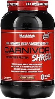 Carnivor Shred Fat Burning Hydrolized Beef Protein Isolate, 0 Lactose, 0 Sugar, 0 Fat, Vanilla Caramel, 2 Pound, 28 Servings