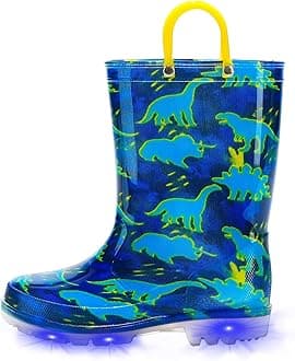 EUXTERPAKids Toddler Light Up Rain Boots Boys Girls Waterproof Patterns and Glitter Boots with Easy On Handles