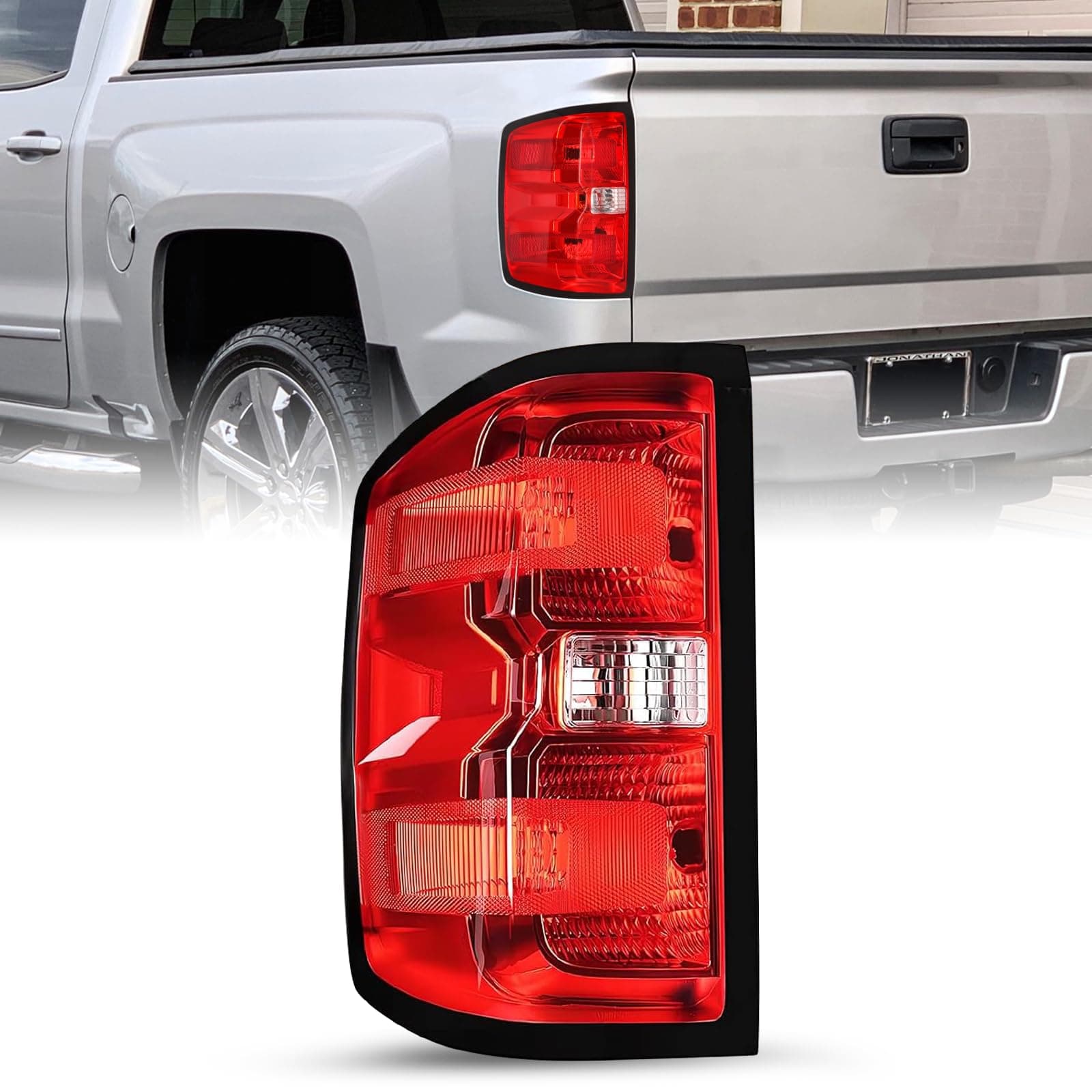 JSBOYAT Tail Light Assembly Replacement for 2014 2015 2016 2017 2018 Chevy Silverado 1500 2500HD 3500HD GMC Sierra 3500 HD Left Driver Side Wiring Harness and Bulbs Included