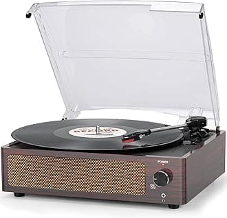 seasonlife Vintage Record Player with Speakers Turntable for Vinyl Records Belt-Driven Turntable 3-Speed 3 Size Wireless Playback Headphone AUX-in RCA Line LP Vinyl Players Auto Stop Wood Red